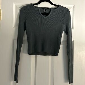 Ribbed V-Neck Cropped Sweater